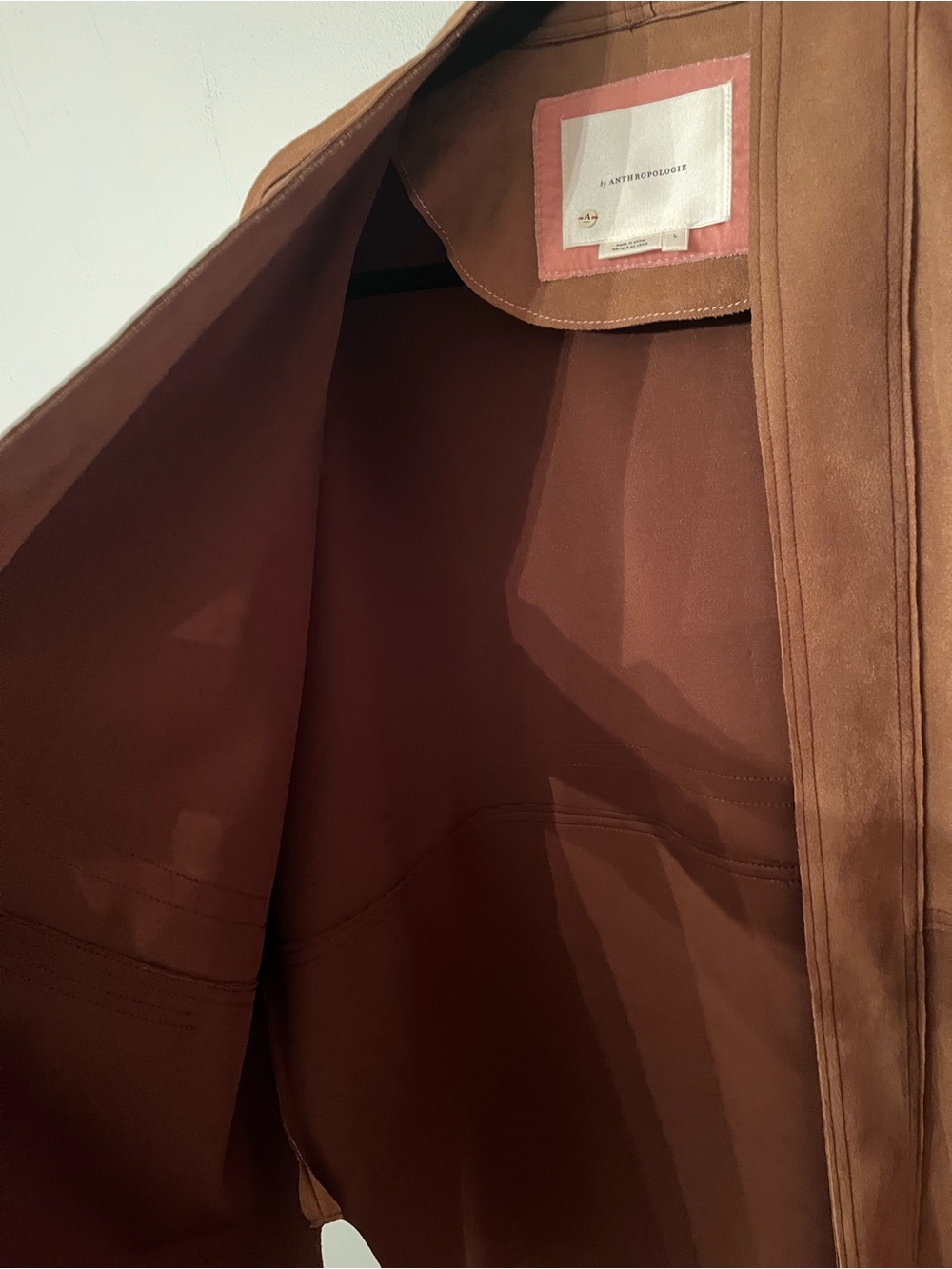 By Anthropologie Cognac Faux Suede Kimono Jacket - Size L - Picture 6 of 13
